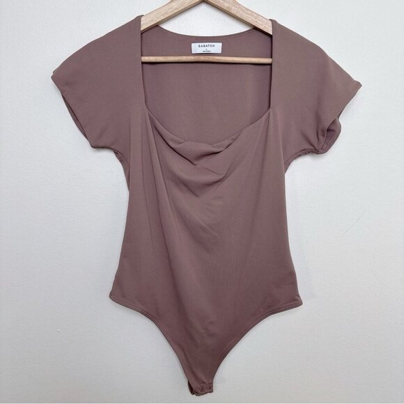 Aritzia Womens L Babaton Contour Deep Taupe Short Sleeve Square Neck Bodysuit - Picture 2 of 12